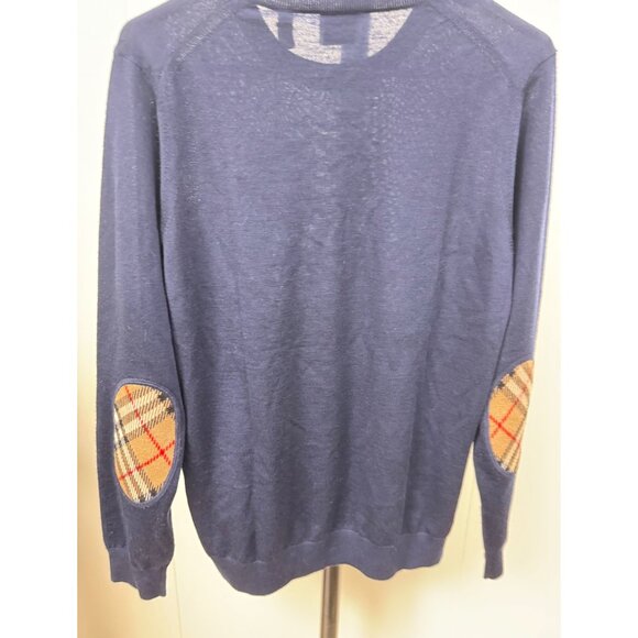 Burberry Women’s Bempton Wool Elbow Check Patches Crewneck Pullover Jumper Navy - Picture 3 of 9